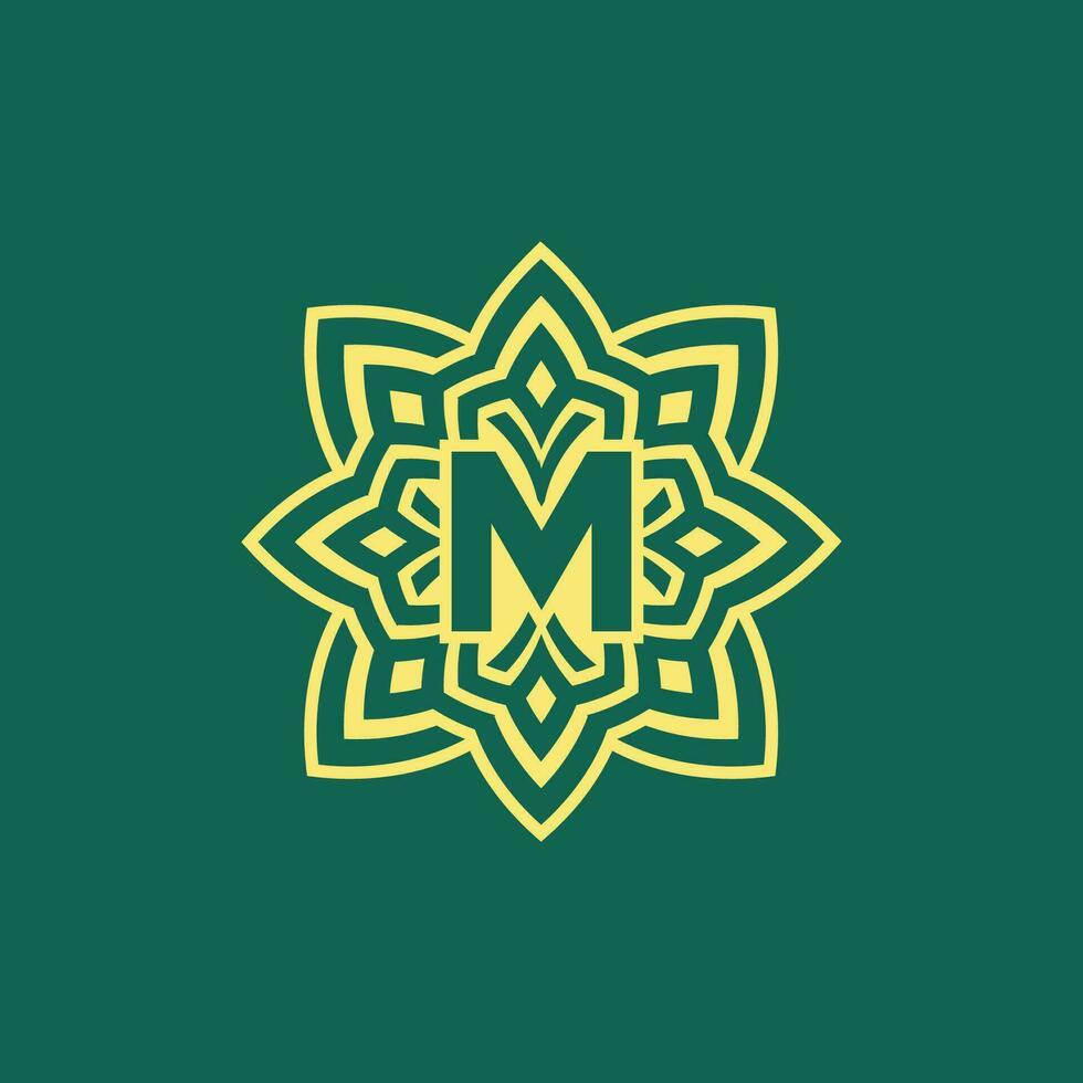 amarillo verde moderno y elegante inicial letra metro simétrico floral estético logo vector