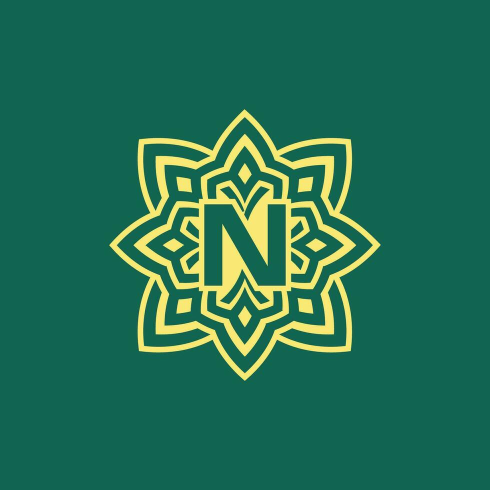 yellow green modern and elegant initial letter N symmetrical floral aesthetic logo vector
