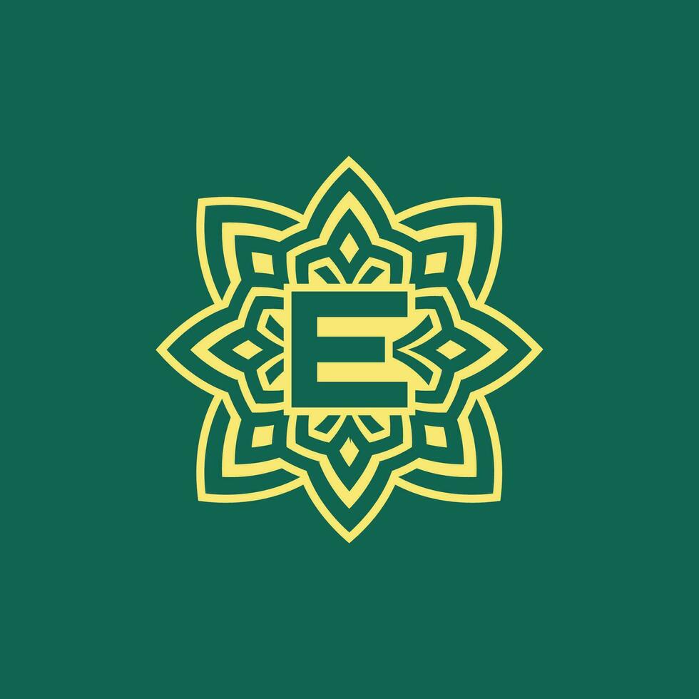 yellow green modern and elegant initial letter E symmetrical floral aesthetic logo vector
