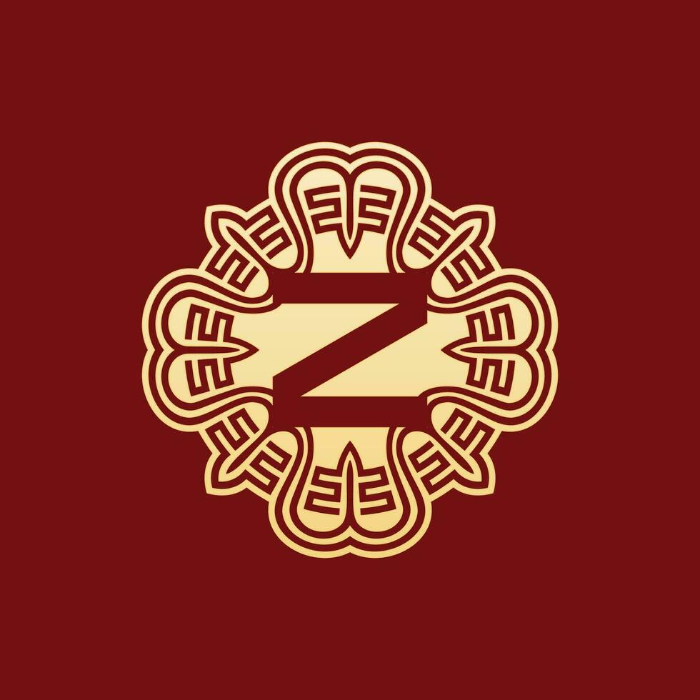 elegant and unique initial letter Z oriental ornament alphabet emblem logo vector