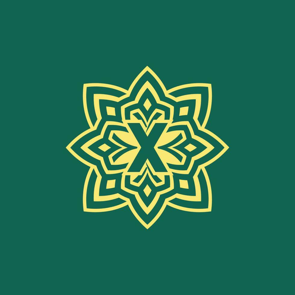 amarillo verde moderno y elegante inicial letra X simétrico floral estético logo vector