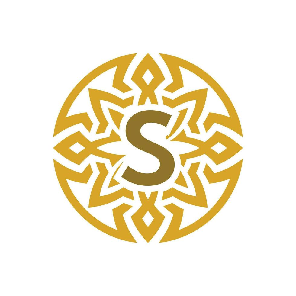 elegant emblem badge initial letter S ethnic ancient pattern circle logo vector