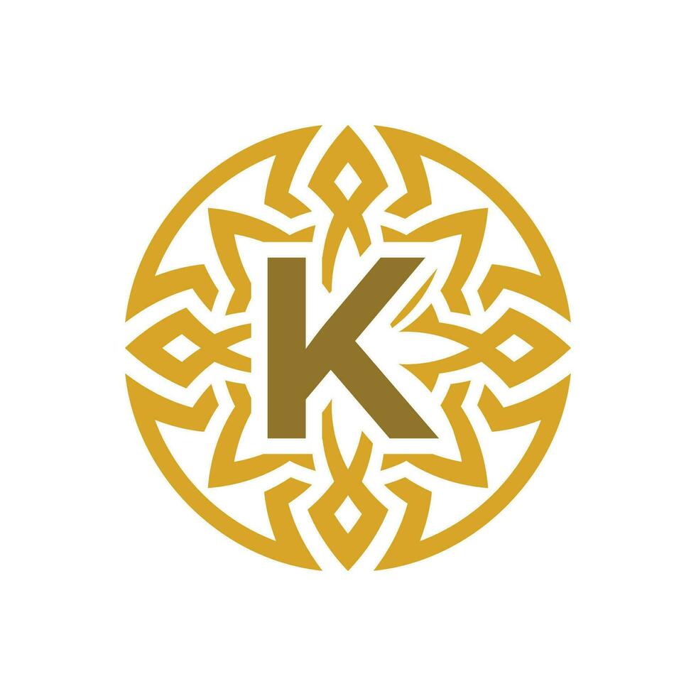 elegant emblem badge initial letter K ethnic ancient pattern circle logo vector