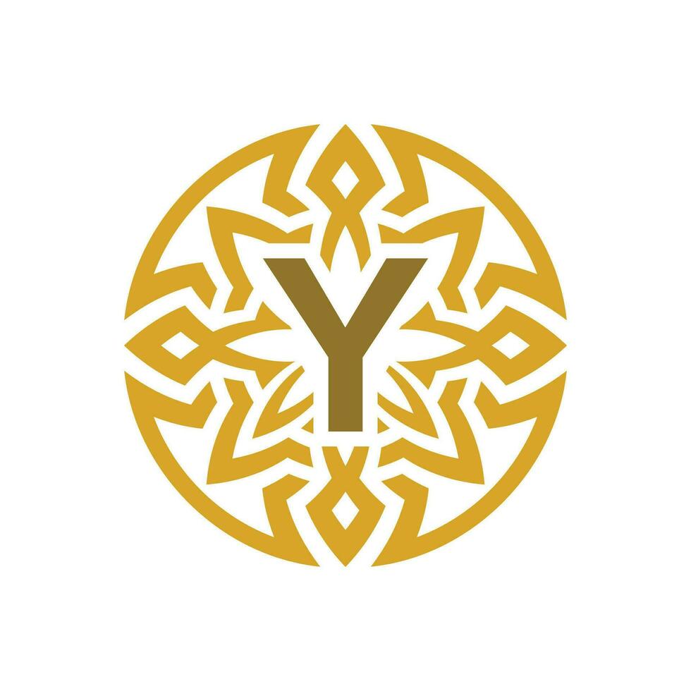 elegant emblem badge initial letter Y ethnic ancient pattern circle logo vector