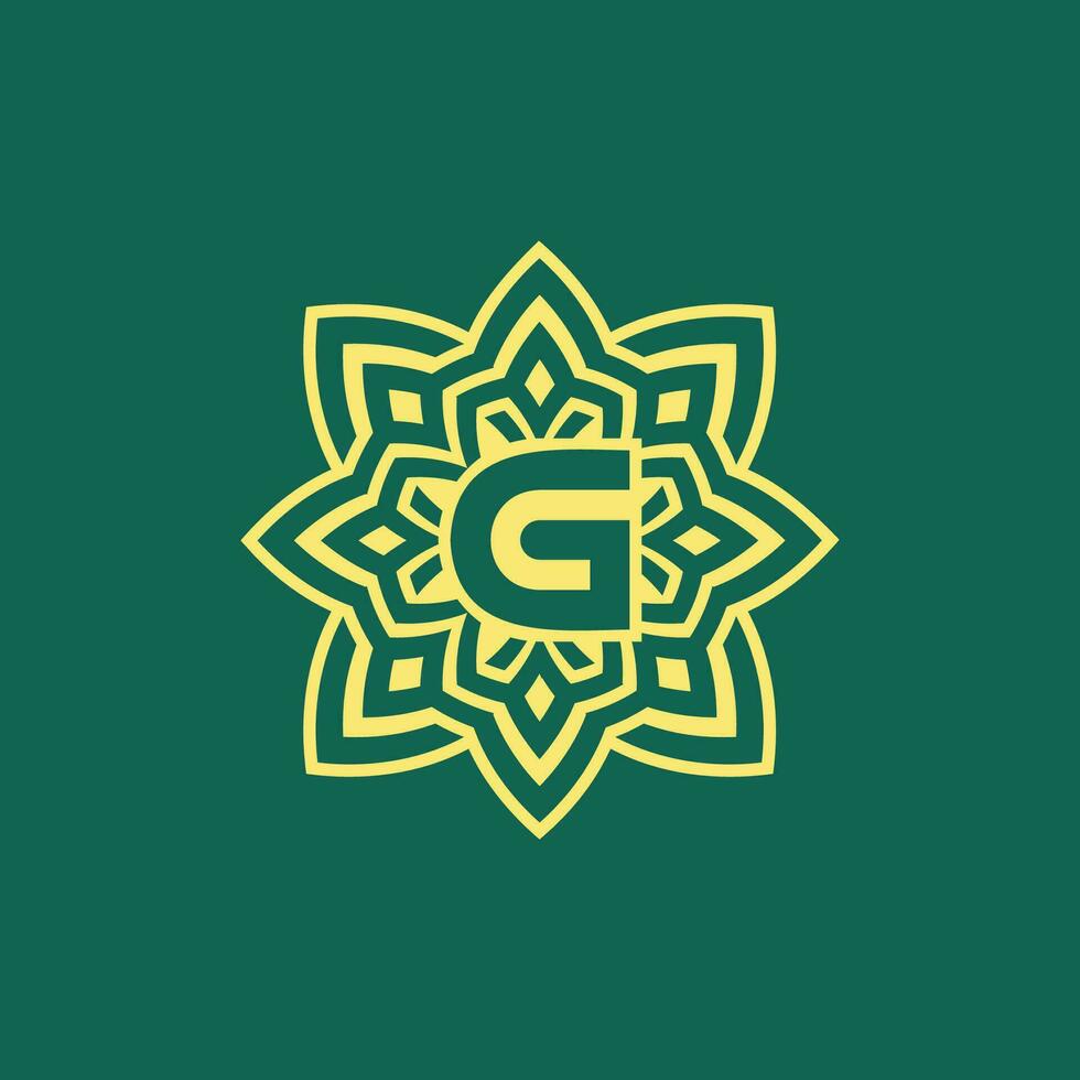 yellow green modern and elegant initial letter G symmetrical floral aesthetic logo vector