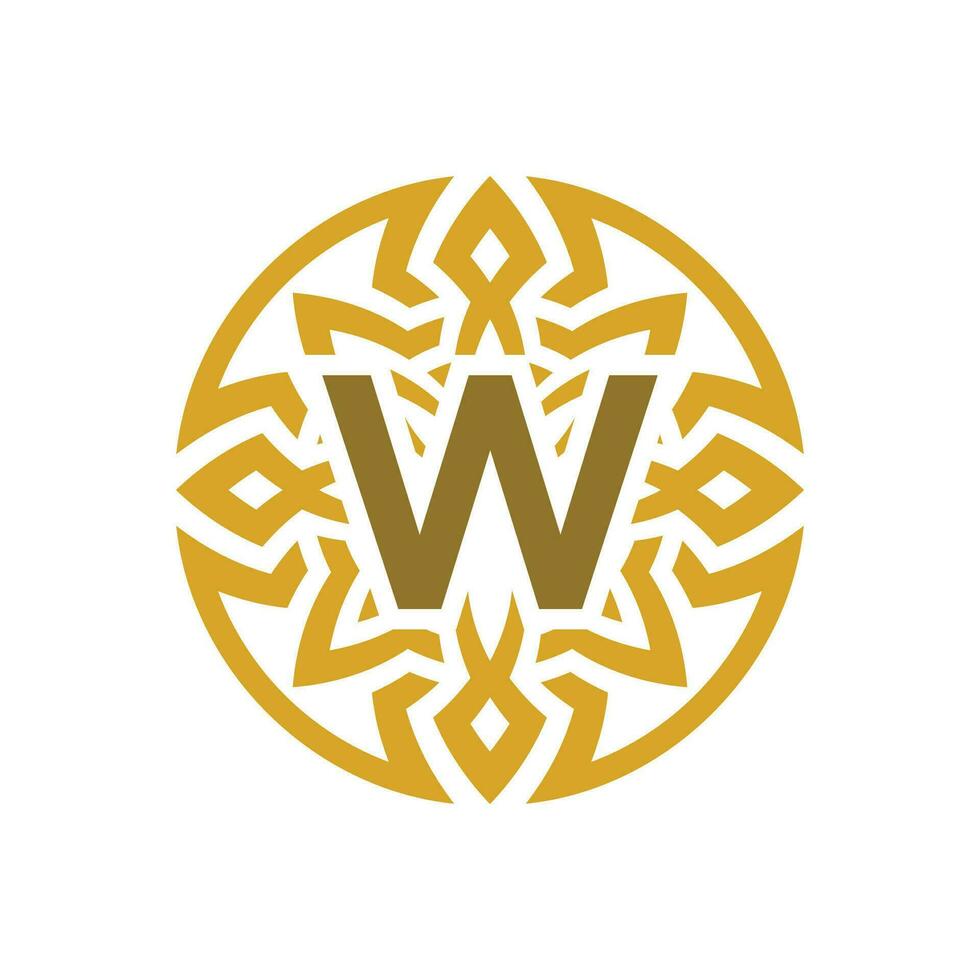 elegant emblem badge initial letter W ethnic ancient pattern circle logo vector