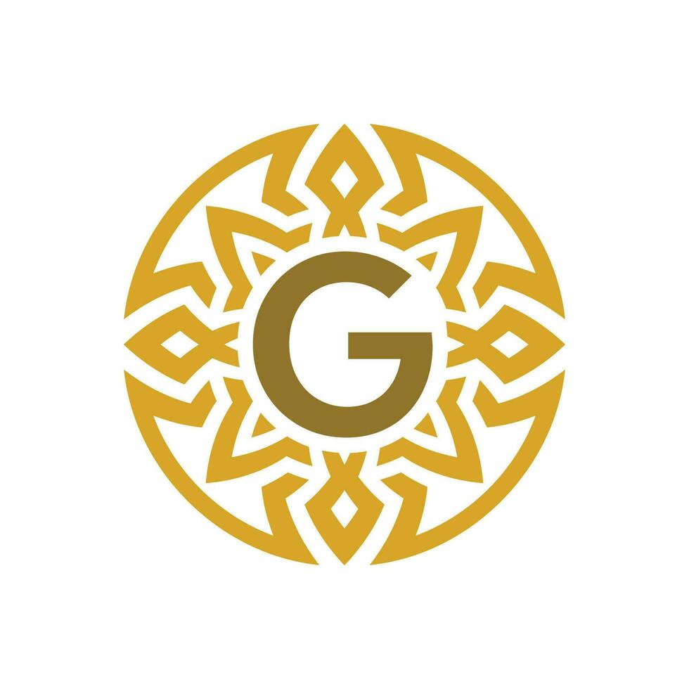 elegant emblem badge initial letter G ethnic ancient pattern circle logo vector