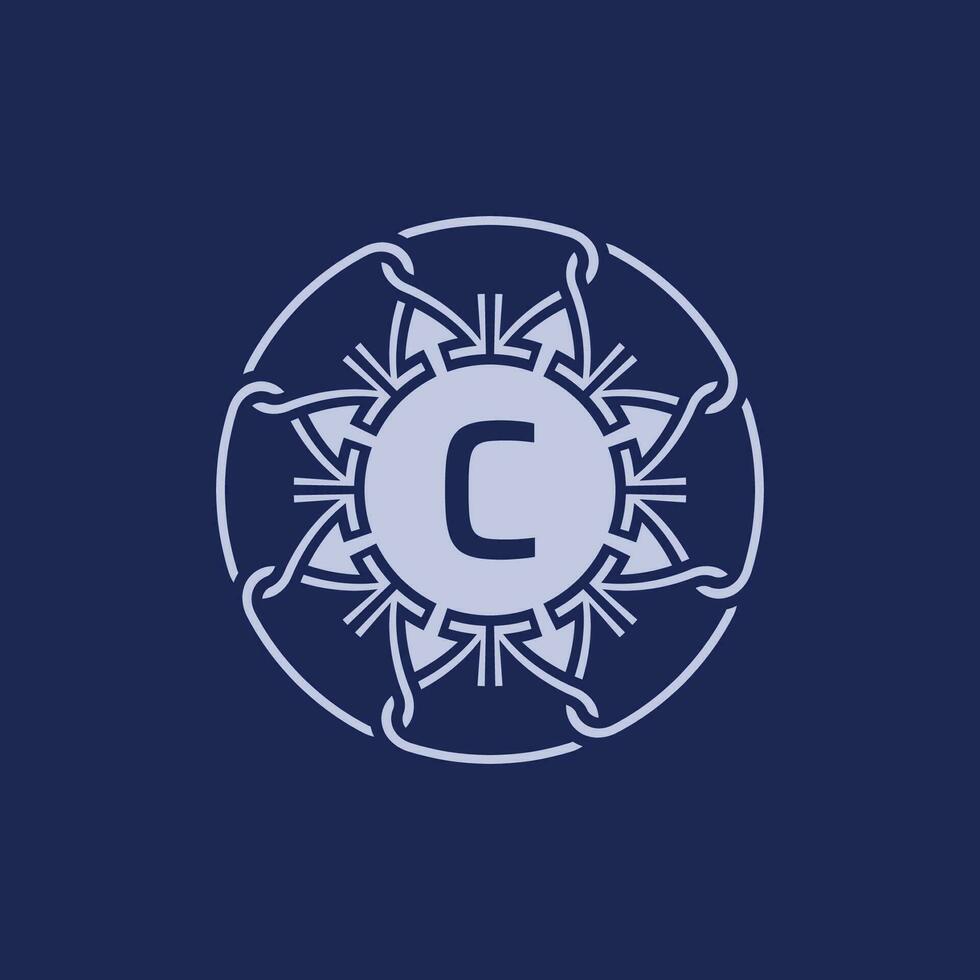 unique and elegant initial letter C alphabet circle ornamental emblem logo vector