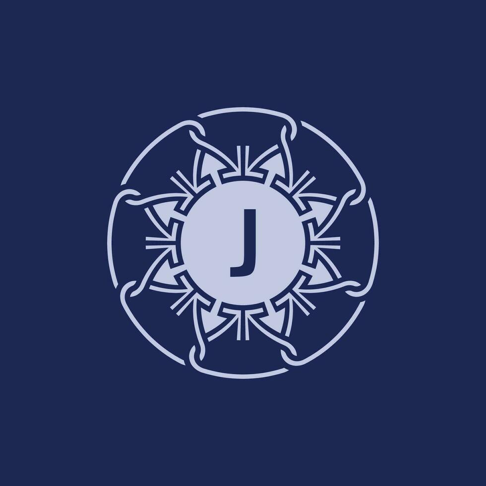 único y elegante inicial letra j alfabeto circulo ornamental emblema logo vector