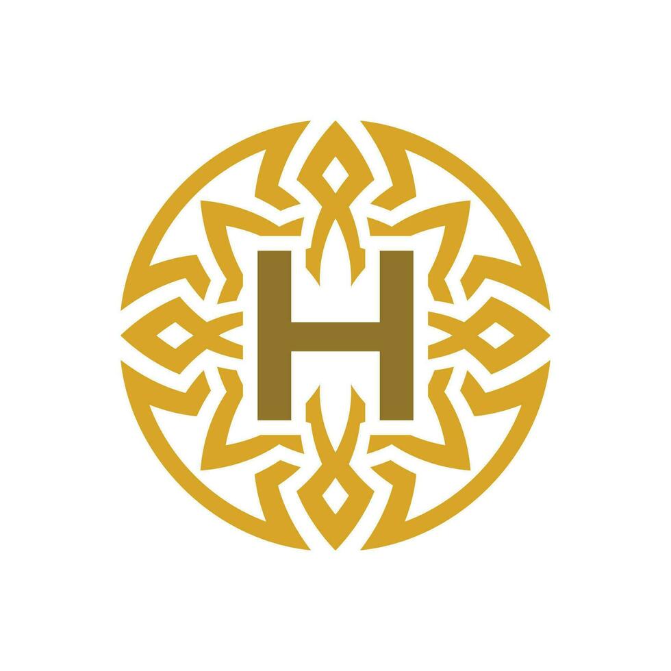 elegant emblem badge initial letter H ethnic ancient pattern circle logo vector