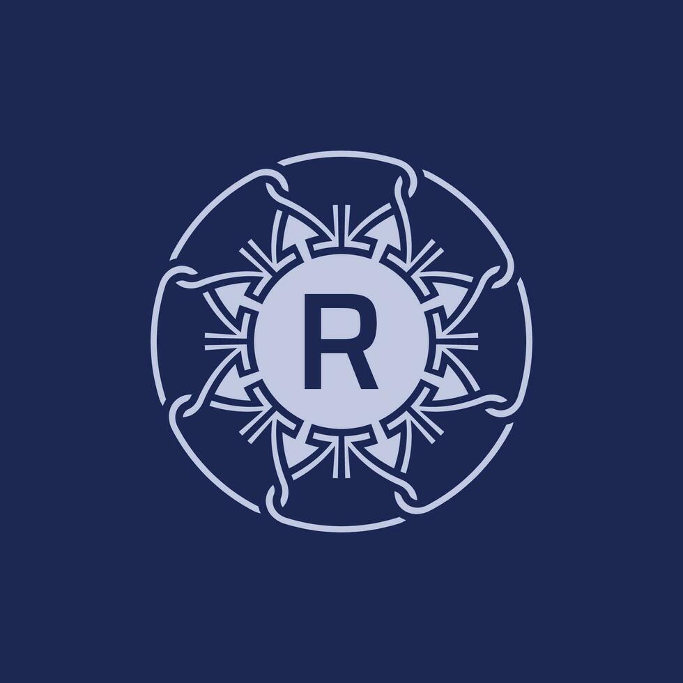 unique and elegant initial letter R alphabet circle ornamental emblem logo vector