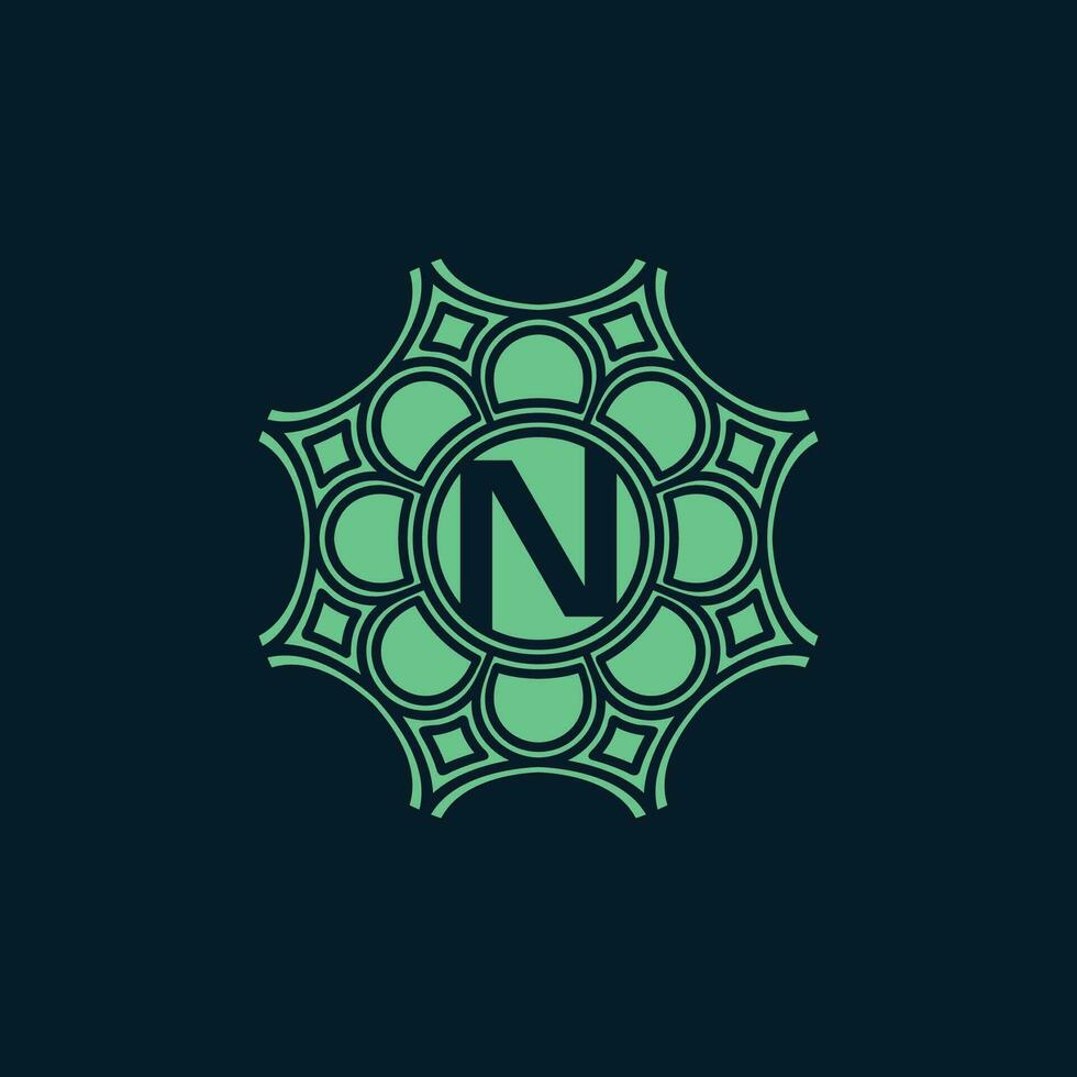 modern floral medal intial letter N alphabet circle emblem nature logo vector