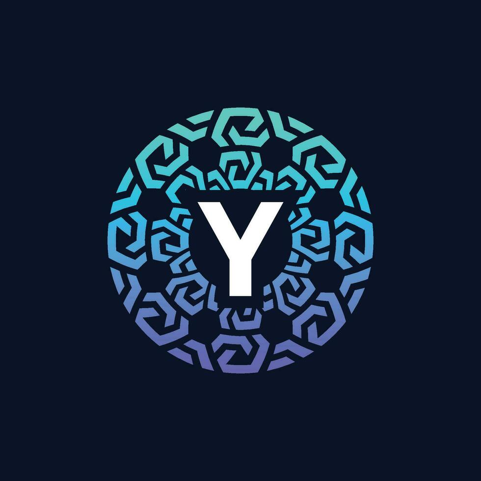 modern and bold initial letter Y alphabet technology connection circle emblem logo vector