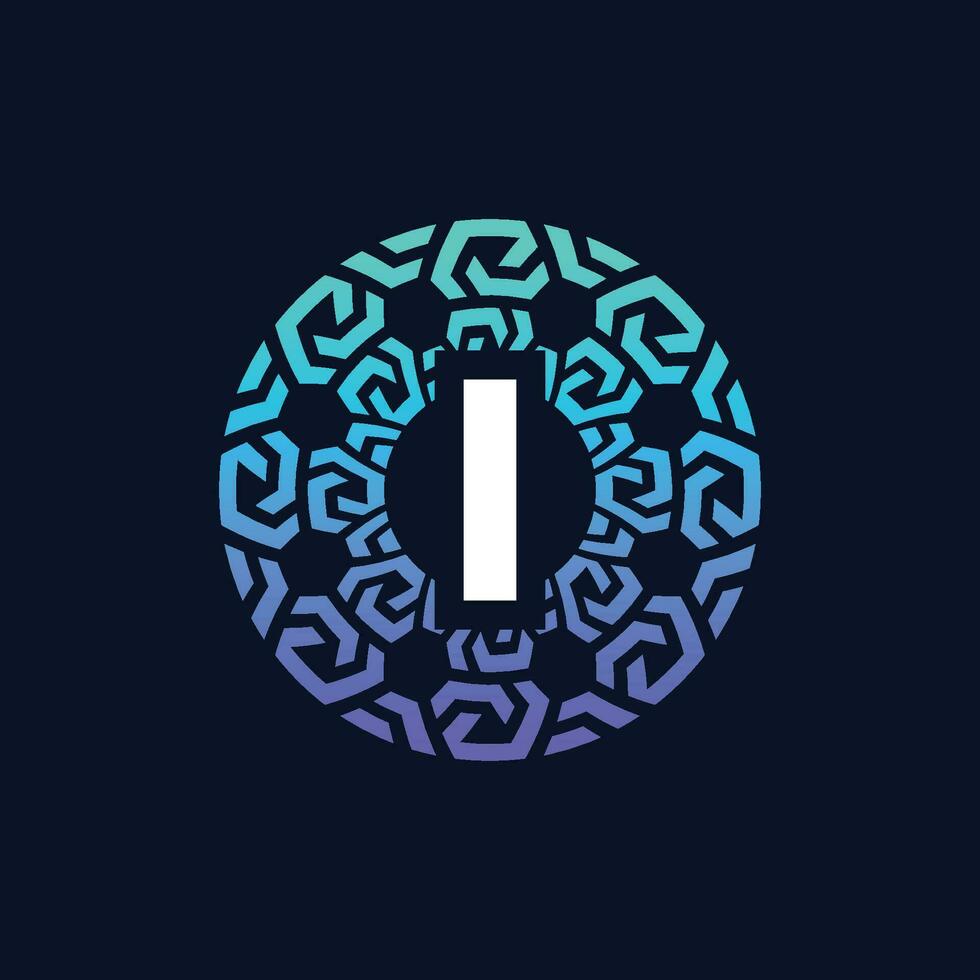 modern and bold initial letter I alphabet technology connection circle emblem logo vector