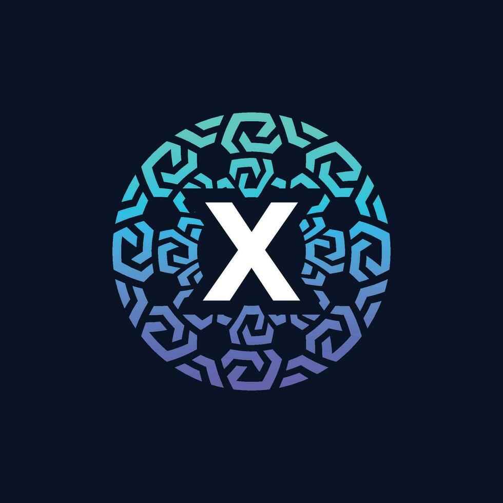 modern and bold initial letter X alphabet technology connection circle emblem logo vector