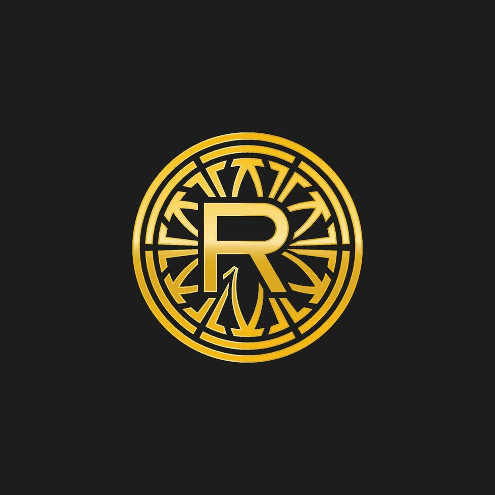 letter R medallion emblem initial circle badge logo vector