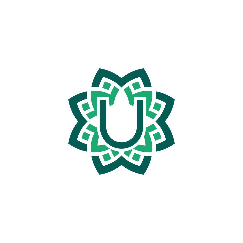 Initial letter U floral ornamental border frame logo vector