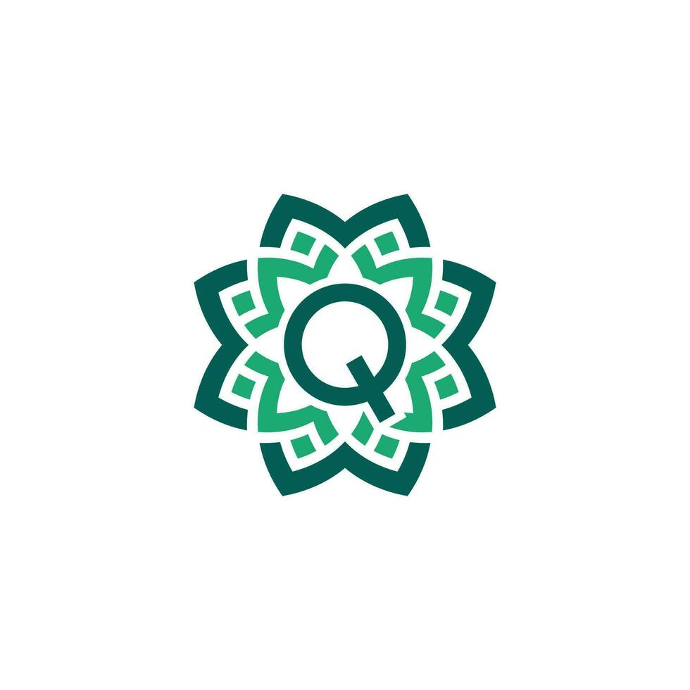 Initial letter Q floral ornamental border frame logo vector