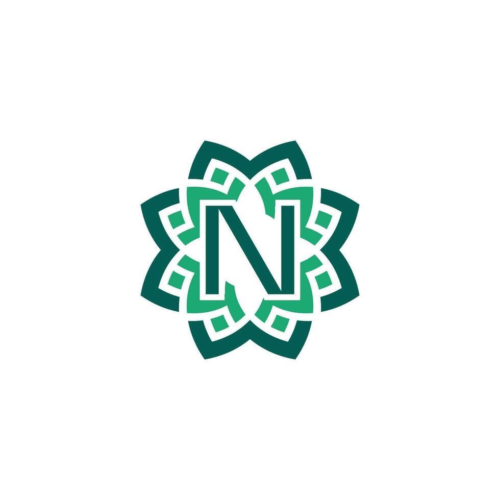 Initial letter N floral ornamental border frame logo vector