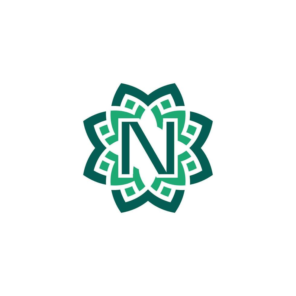 Initial letter N floral ornamental border frame logo vector