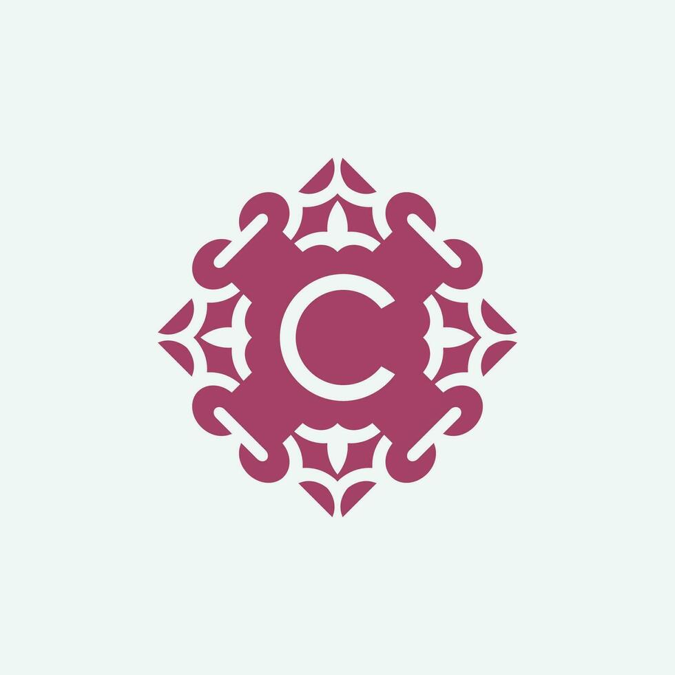 elegant initial letter C abstract ornament square emblem logo vector