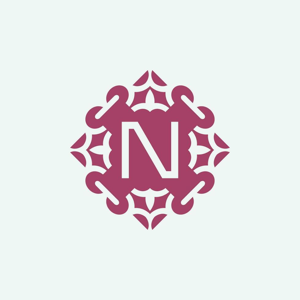 elegant initial letter N abstract ornament square emblem logo vector