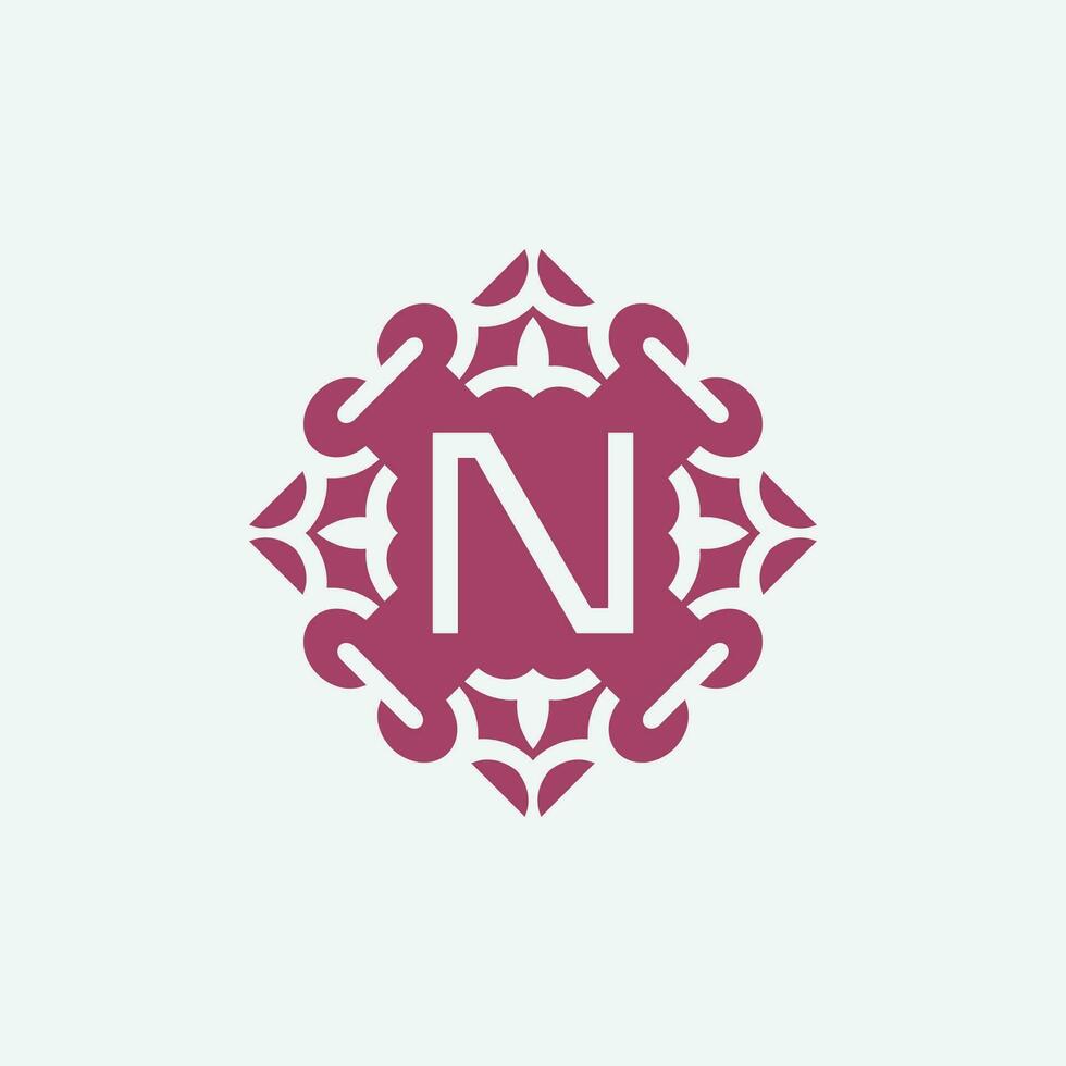 elegant initial letter N abstract ornament square emblem logo vector