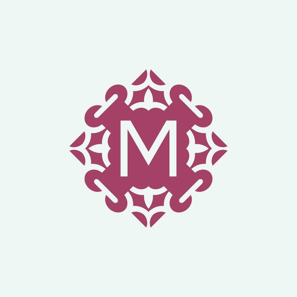 elegant initial letter M abstract ornament square emblem logo vector