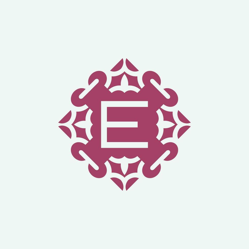 elegant initial letter E abstract ornament square emblem logo vector