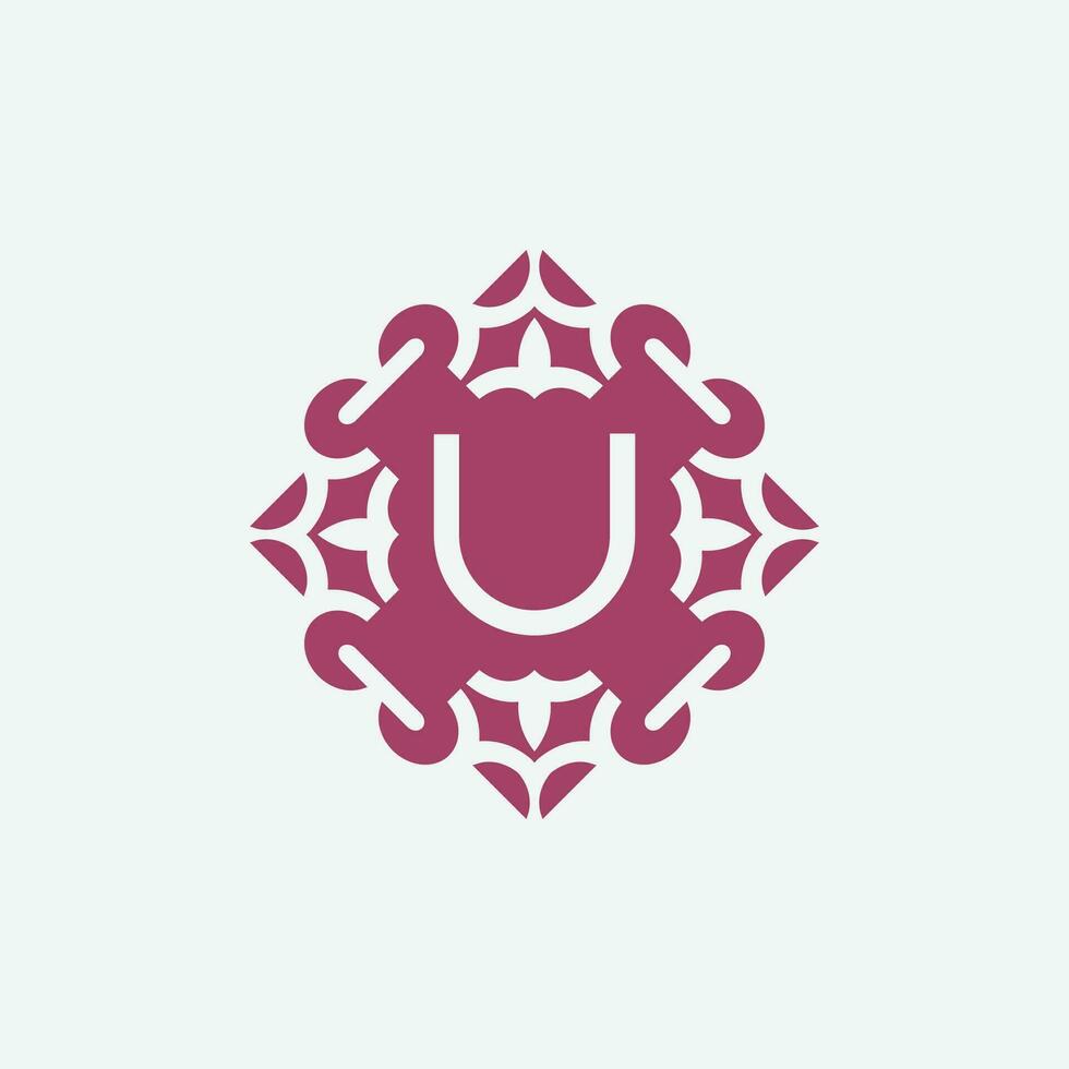 elegant initial letter U abstract ornament square emblem logo vector