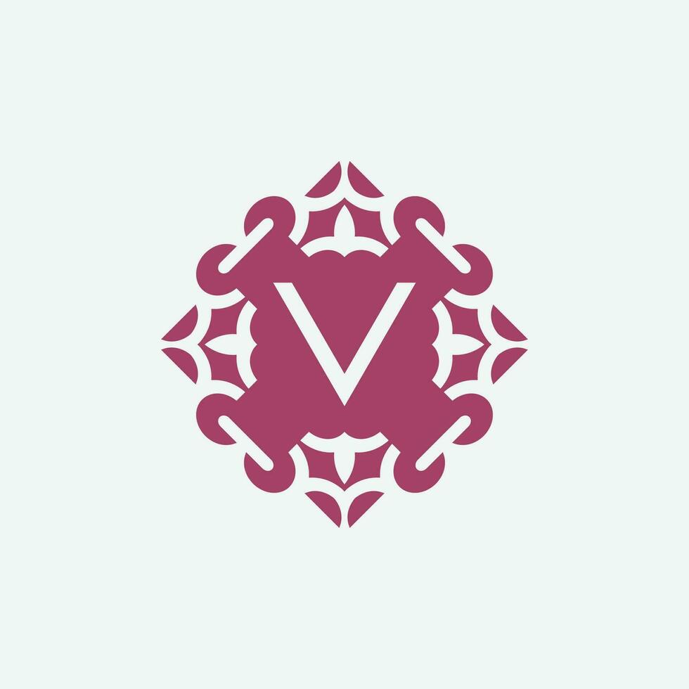 elegant initial letter V abstract ornament square emblem logo vector