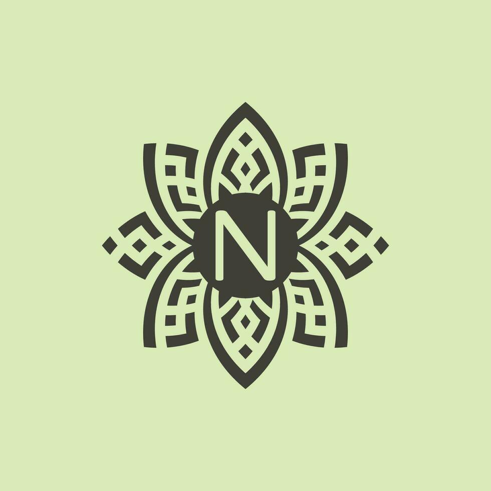 inicial letra norte floral ornamental frontera marco logo vector
