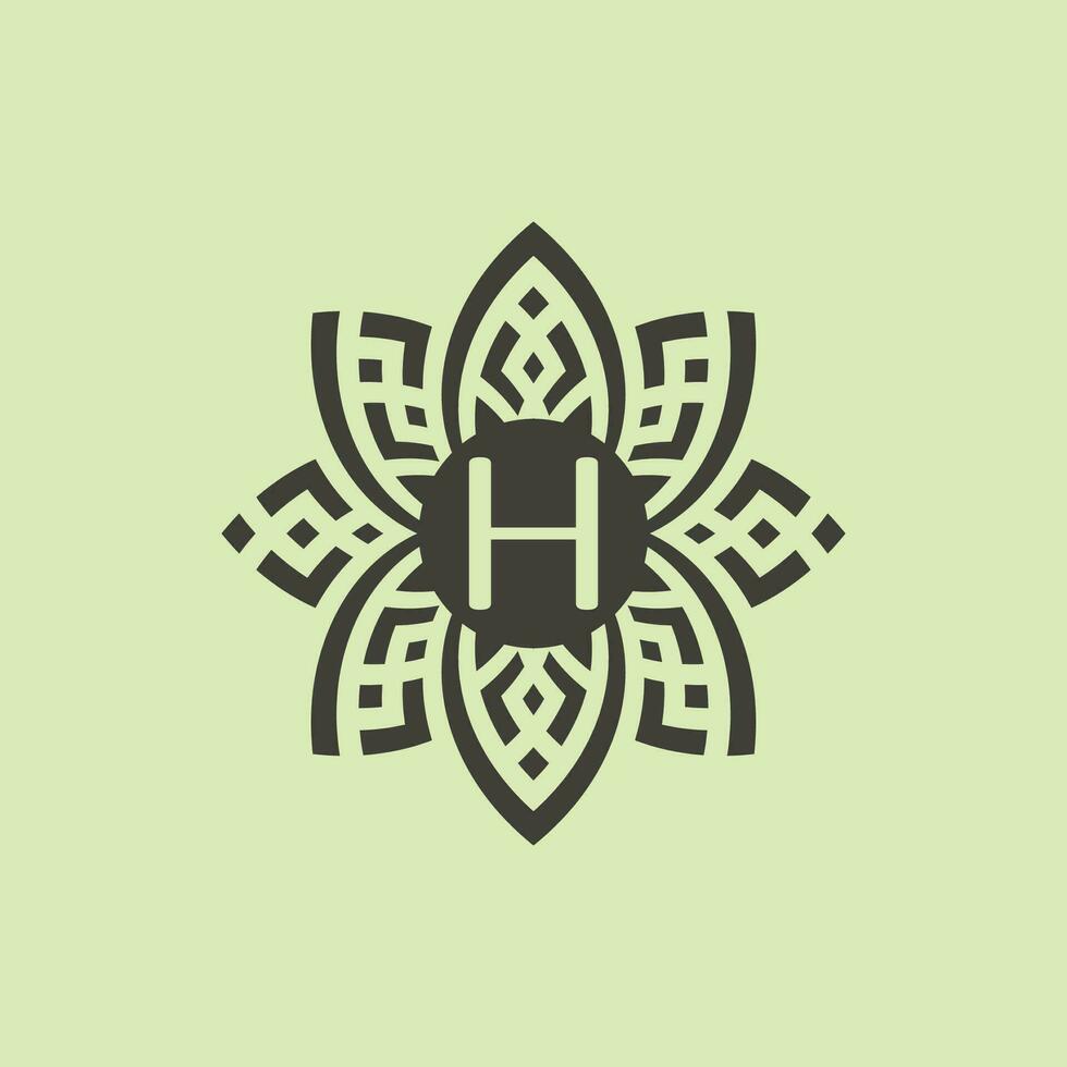 inicial letra h floral ornamental frontera marco logo vector
