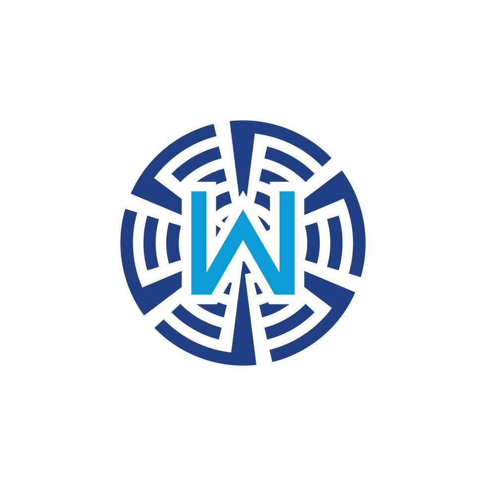 Initial letter W circular technology emblem logo vector