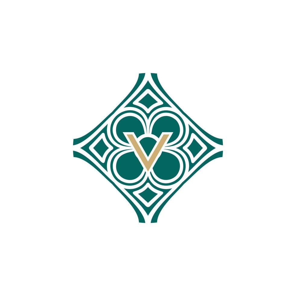 elegant initial letter V unique abstract pattern frame logo vector