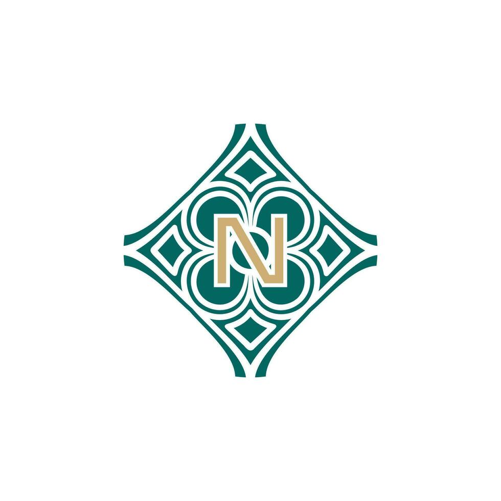 elegant initial letter N unique abstract pattern frame logo vector