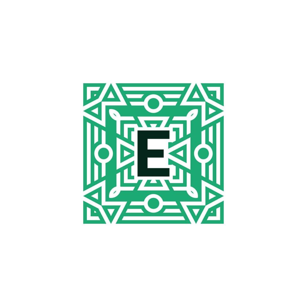 Initial letter E ornamental square patteern frame logo vector