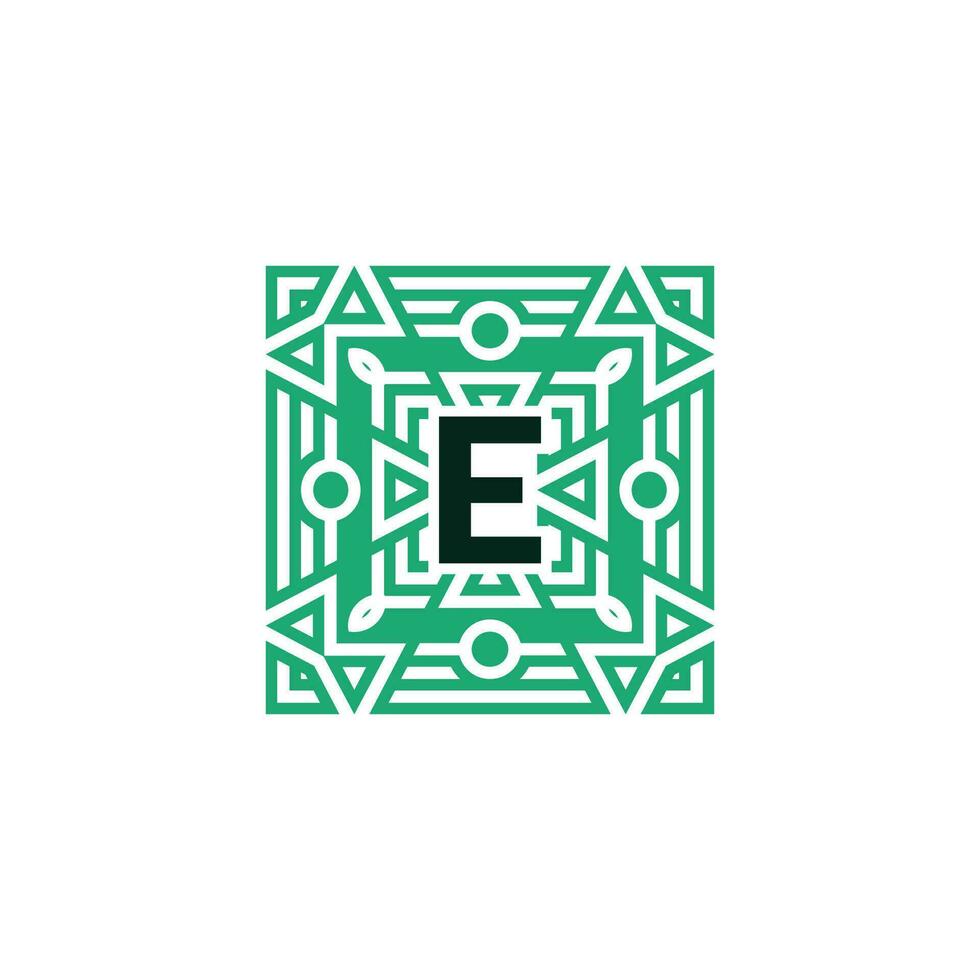 Initial letter E ornamental square patteern frame logo vector