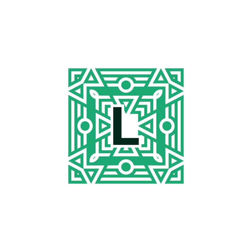 inicial letra l ornamental cuadrado patrón marco logo vector