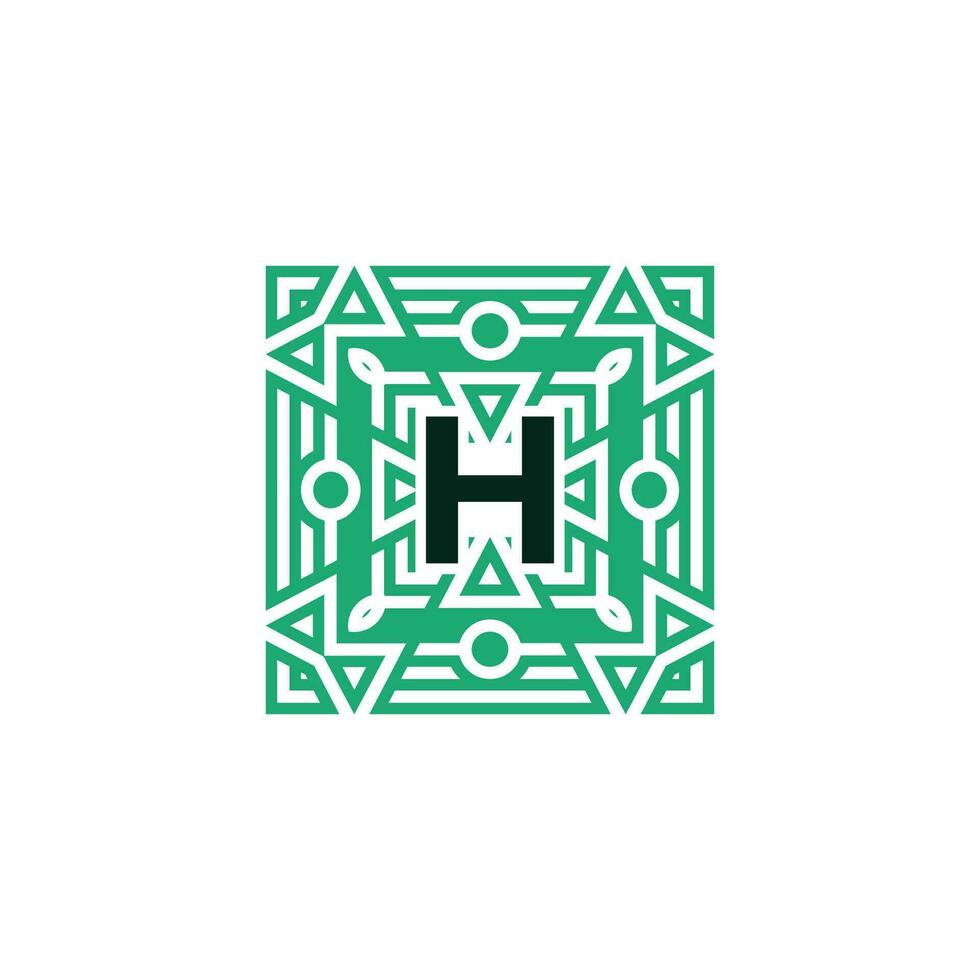 Initial letter H ornamental square patteern frame logo vector