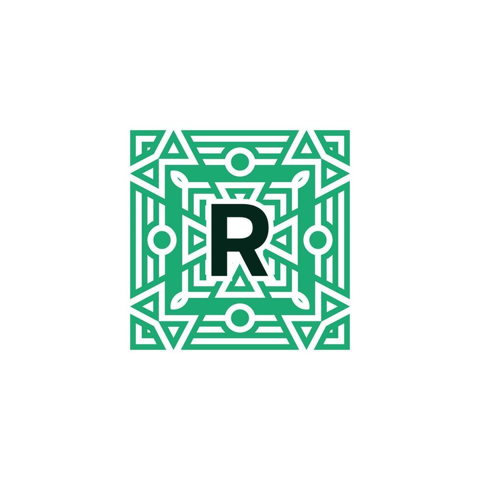 Initial letter R ornamental square patteern frame logo vector