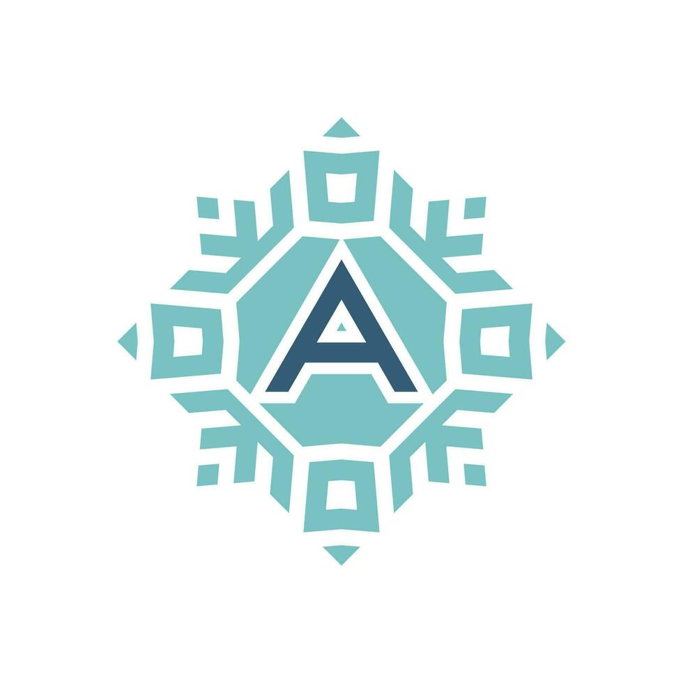 Initial letter A abstract snowflake square emblem logo vector