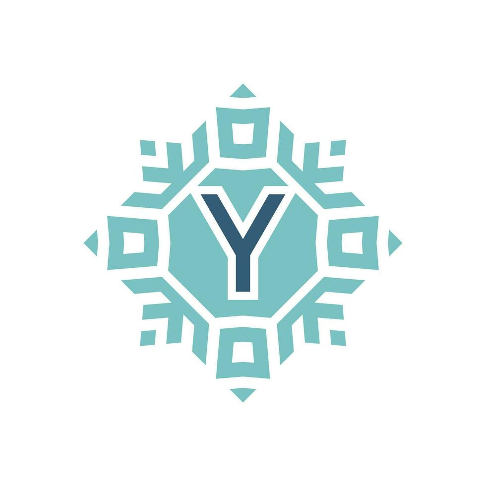 Initial letter Y abstract snowflake square emblem logo vector