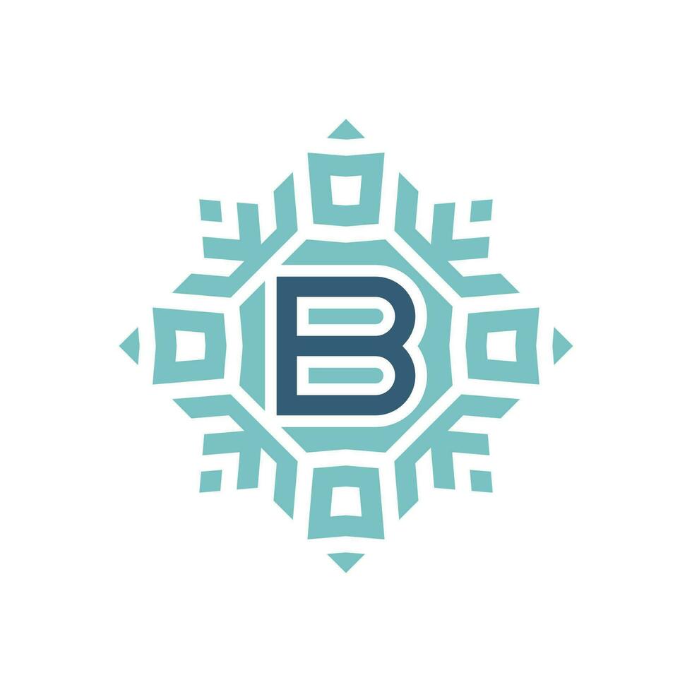 Initial letter B abstract snowflake square emblem logo vector