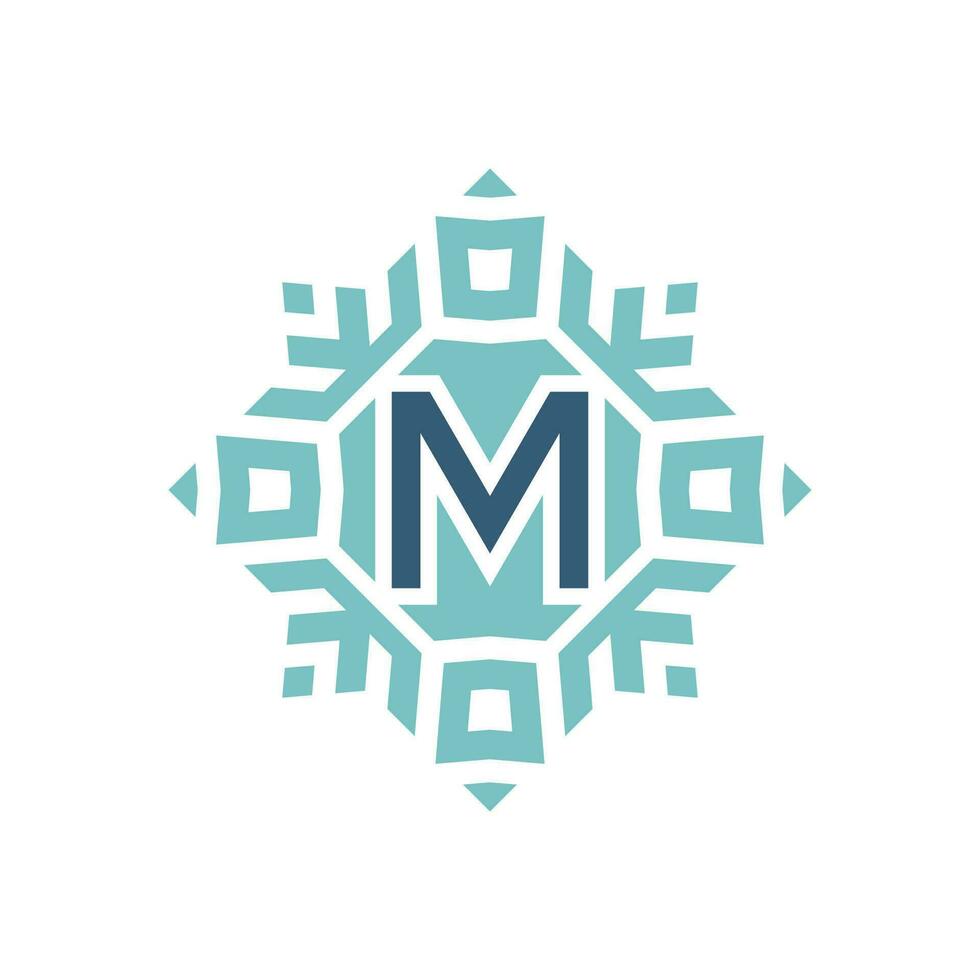 Initial letter M abstract snowflake square emblem logo vector