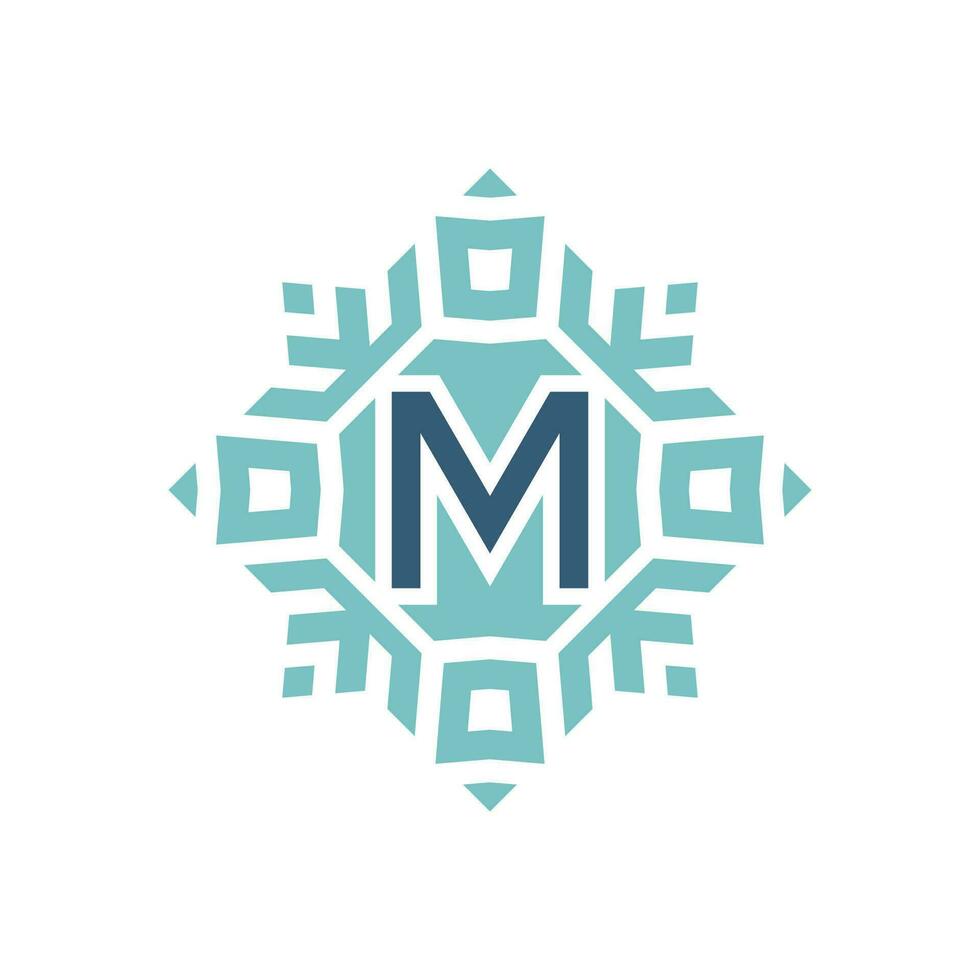 Initial letter M abstract snowflake square emblem logo vector