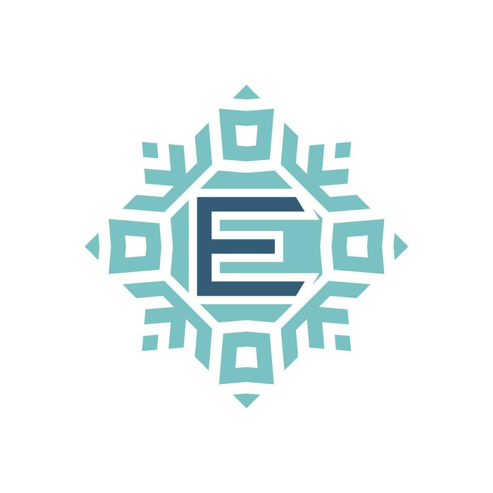 Initial letter E abstract snowflake square emblem logo vector