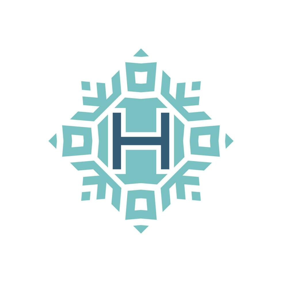 Initial letter H abstract snowflake square emblem logo vector
