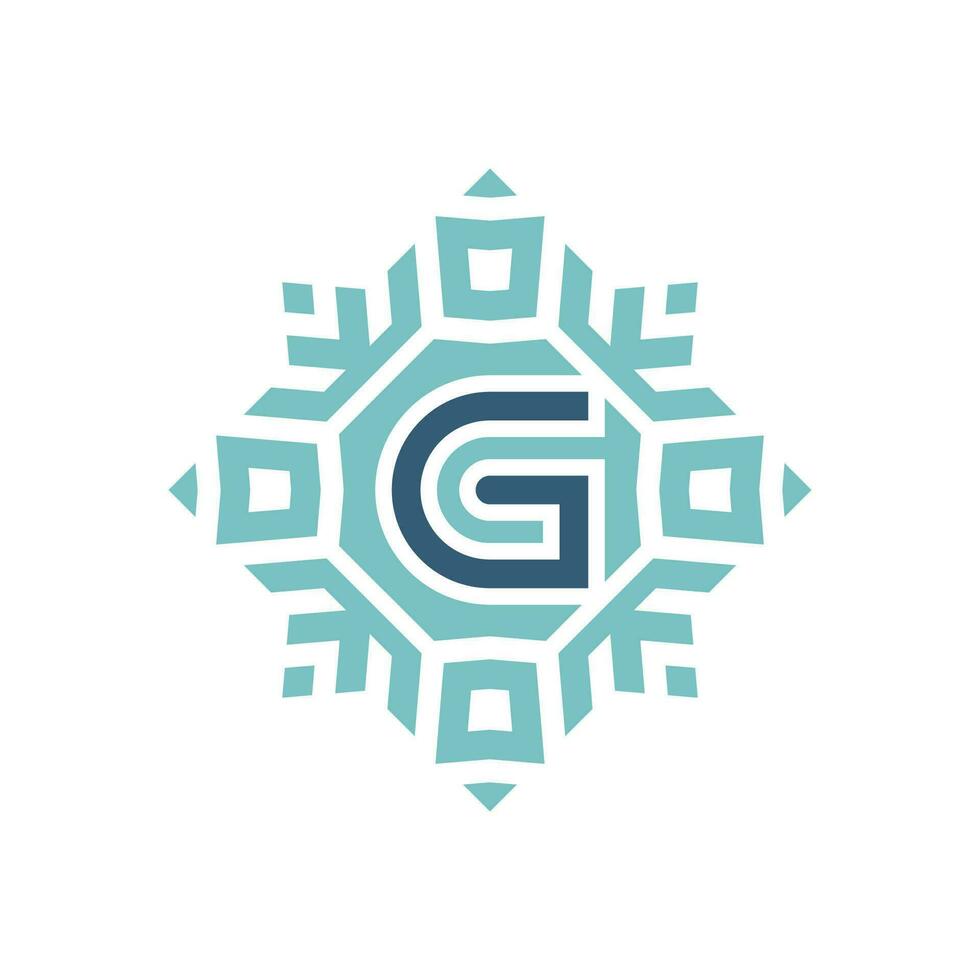 Initial letter G abstract snowflake square emblem logo vector