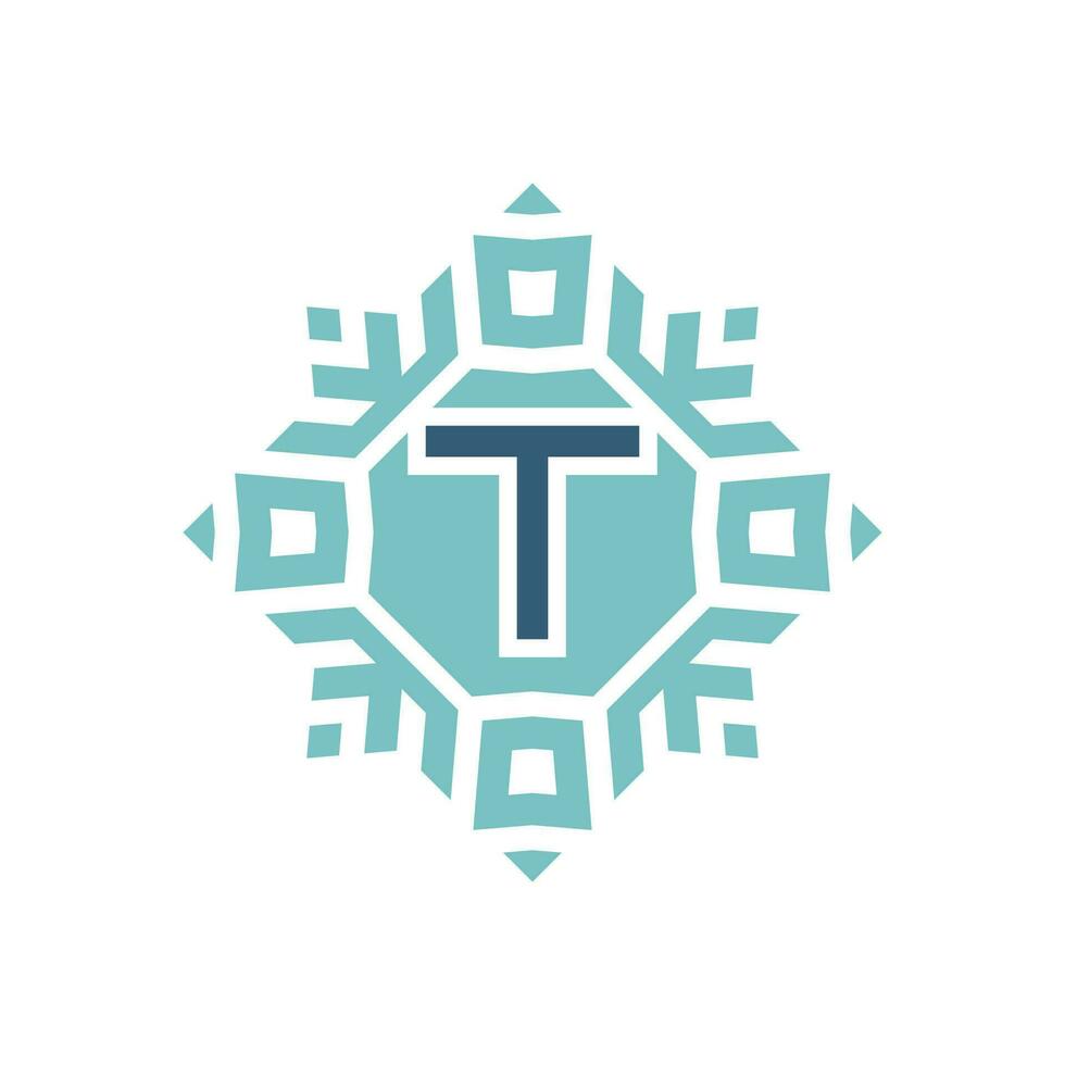 Initial letter T abstract snowflake square emblem logo vector